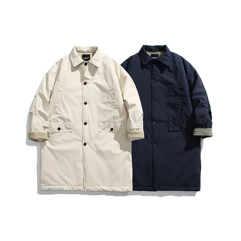 

2025 Winter New Men's Japanese Outdoor Medium To Long Cityboy Stand Up Collar Cotton Jacket Warm Coat Windbreaker