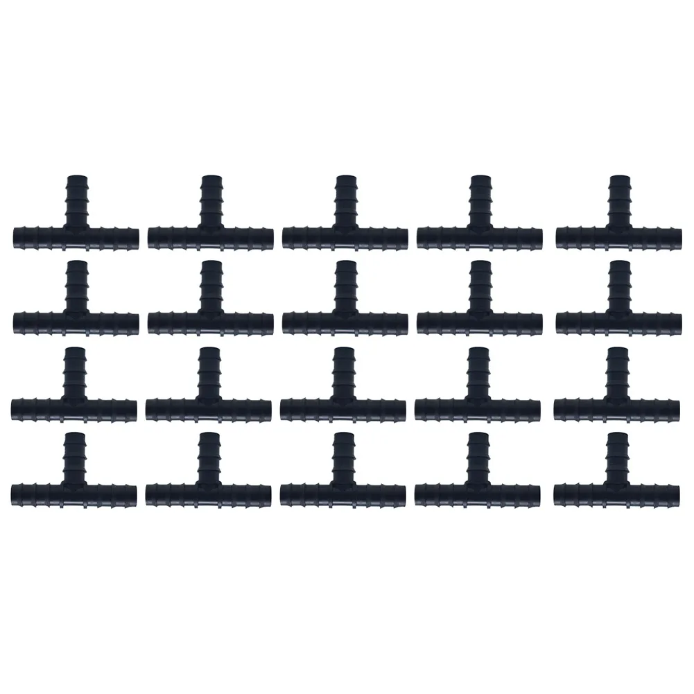 Plastic Barbed Tee Hose Connectors 20 Pack 16mm Inner Diameter Fittings for Garden Irrigation and Household Water Lines