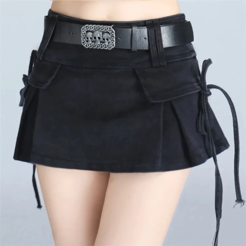 

Denim Mini Skirt Women Summer Fashion Bandage Low Waist Shorts Skirts Korean Style Slim Fit All Match Y2k Faldas