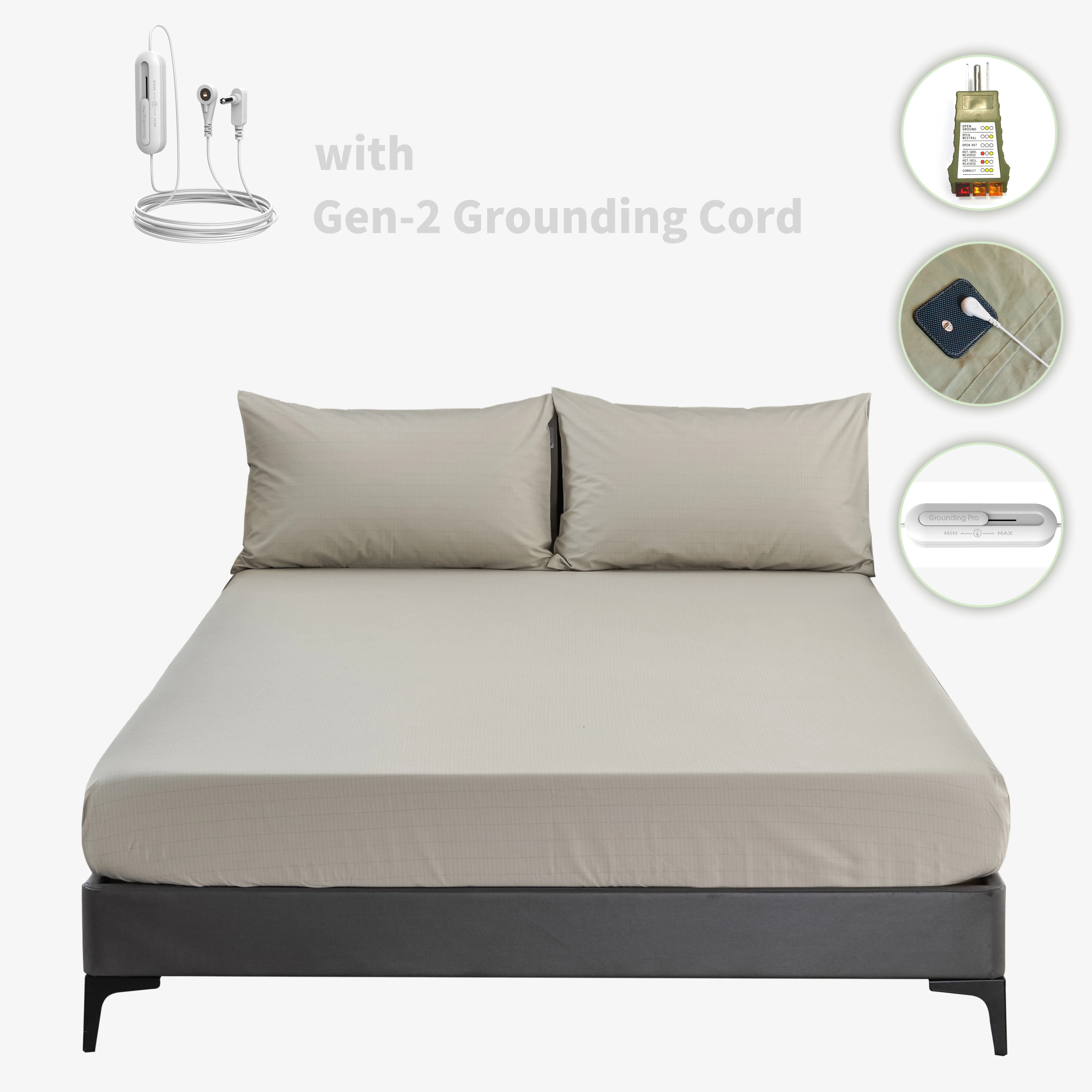 

Queen Grounding Antimicrobial Fabric Silver Sheet with Elastic Band Fitted Bed Sheet 60"x80" 153x203cm including Socket Tester