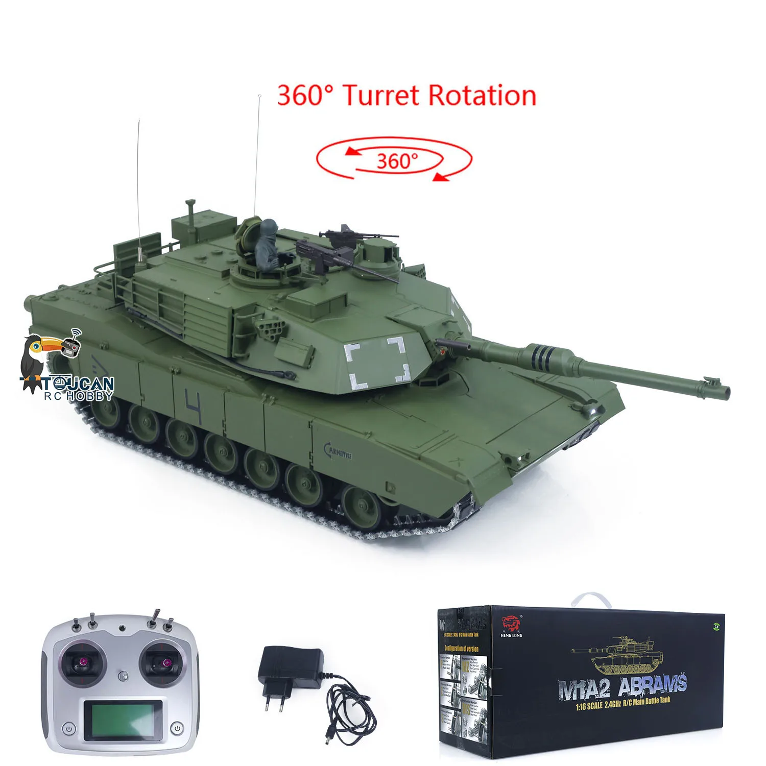 توكان 1/16 RC دبابة قتال 3918 أبرامز M1A2 علبة التروس المعدنية 360 دوران برميل نكص الارتفاع الليزر تهدف ضوء التحكم عن بعد #2