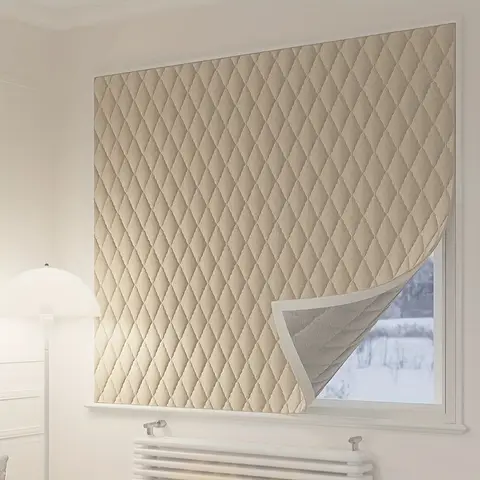 1개 고급 플란넬 두꺼운 커튼 – 자가 접착식, 침실 베이 윈도우, 방풍 및 보온(겨울), 단면 벨크로