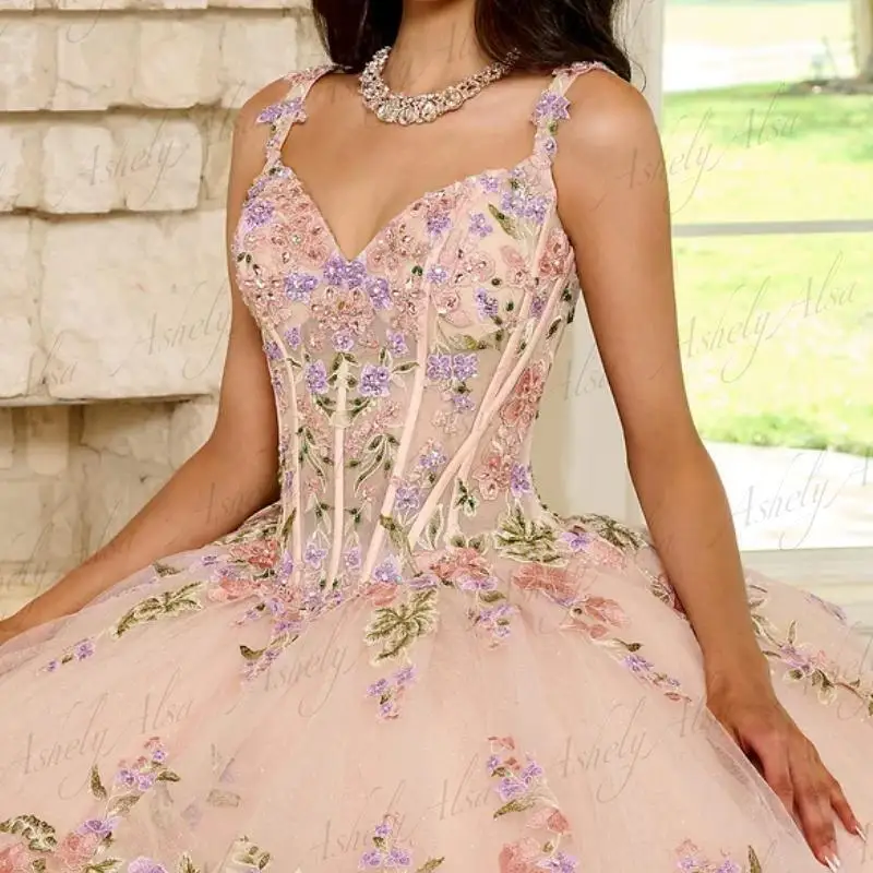 Elegant Princess Girl Prom Dresses Ball Gown V Neck Lace Applique Women Formal Wear vestidos de 15 años quinceañeras 2024 lujo