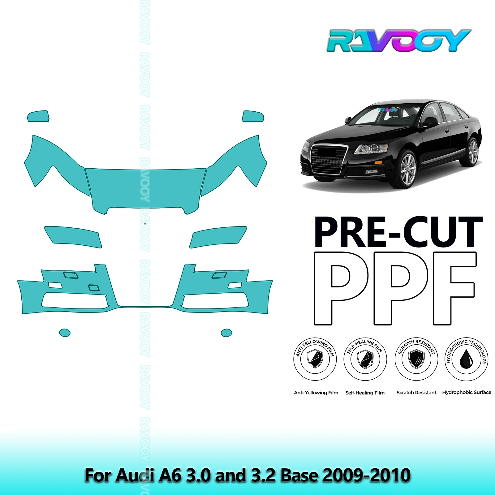 

Car Front Kit Clear Bra Precut PPF Paint Protection Film For Audi A6 3.0 and 3.2 Base 2009-2010