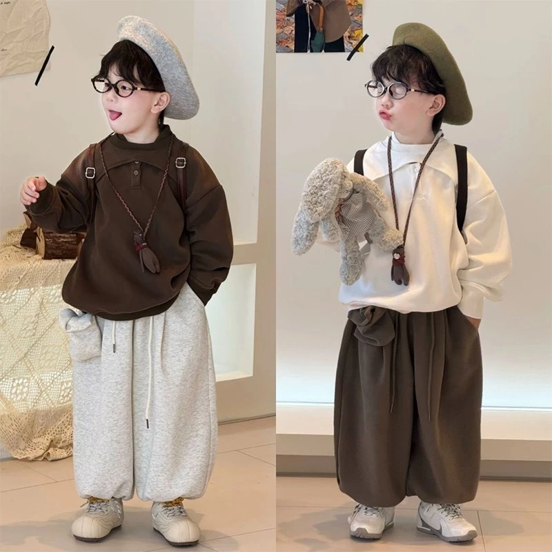 

2025 Autumn/Winter New Children's Design Solid Color Hoodie and Casual Pants Two Piece Set