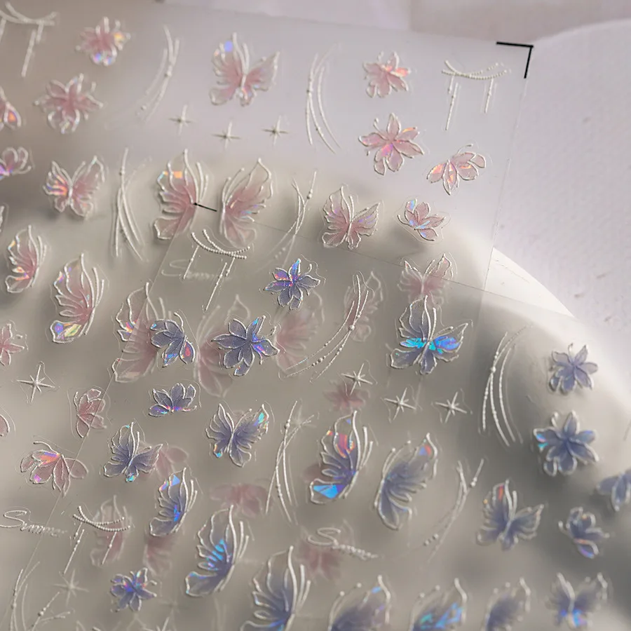 5D new technology three-dimensional relief tulip nail stickers shell light butterfly nail art stickers hot stamping series