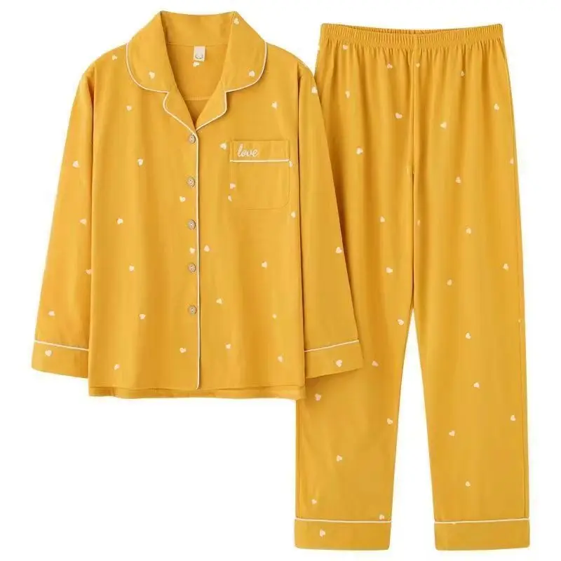 Pajama Sets Women Simple Prints Home Long Sleeve Sleepwear Korean Fashion Spring Autumn Female Leisure Turn-down Collar Pyjamas