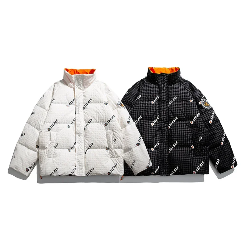 Men Winter New Printing White Duck Down Jacket Stand Collar Harajuku Hip Hop Outdoors Oversize Campus Couple Down Parka Unisex