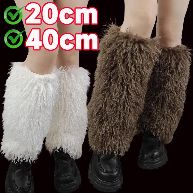 

Gothic Fuzzy Leg Warmers Winter Warm Soft Plush Boot Cuffs Sock Spicy Girl Hairy Vintage Y2K Foot Cover Costume Party Decoration