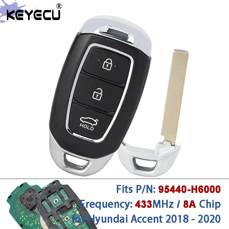 

KEYECU 95440-H6000 SYEC3F0B1608 433MHz 8A Chip OEM Parts Keyless GO Smart Remote Key Fob for Hyundai Accent 2018 2019 2020