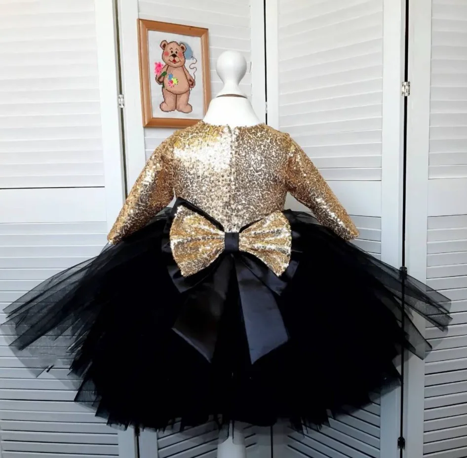 Poinrobe à fleurs avec nœud pour filles, robe d'anniversaire à paillettes argentées, tutu en tulle pour tout-petits, tenue élégante