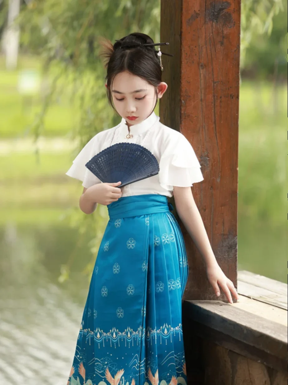 تنورة مطبوعة بشكل تقليدي وجه الحصان للبنات ، Hanfu الصينية ، تنورة الأميرة للأطفال ، صيف ، جديد ، 2023 #4