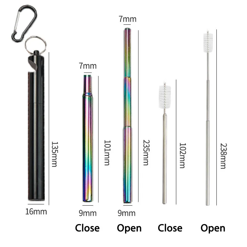 Colorful Stainless steel Straw Drinkware Reusable Straw Foldable Bottle Metal Opener Bubbl Straw Portable Beverage Tool 7*235mm