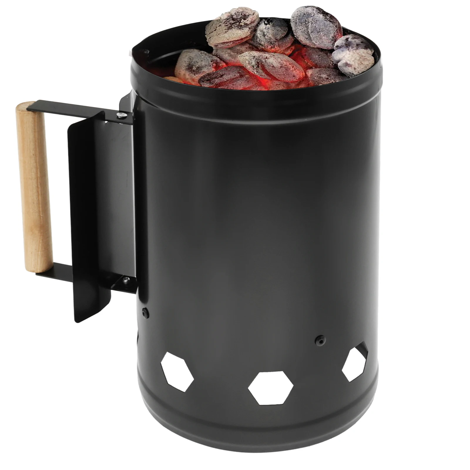 Charcoal Chimney Starter with Wood Handle Rapid BBQ Chimney Starter Fire Briquette Starters Can Canister for Grilling Accessory