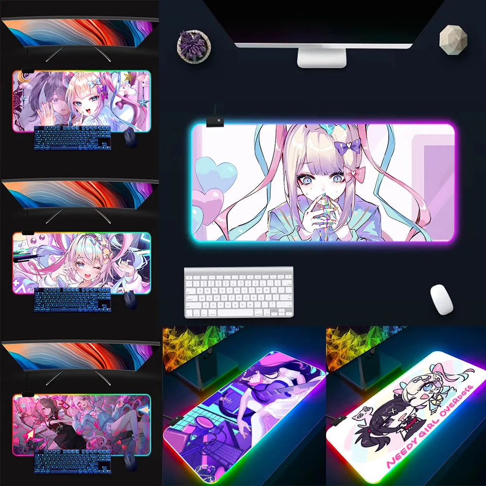 

Игровой коврик для мыши и клавиатуры N-Needy Girl, RGB, яркий резиновый коврик для мыши
