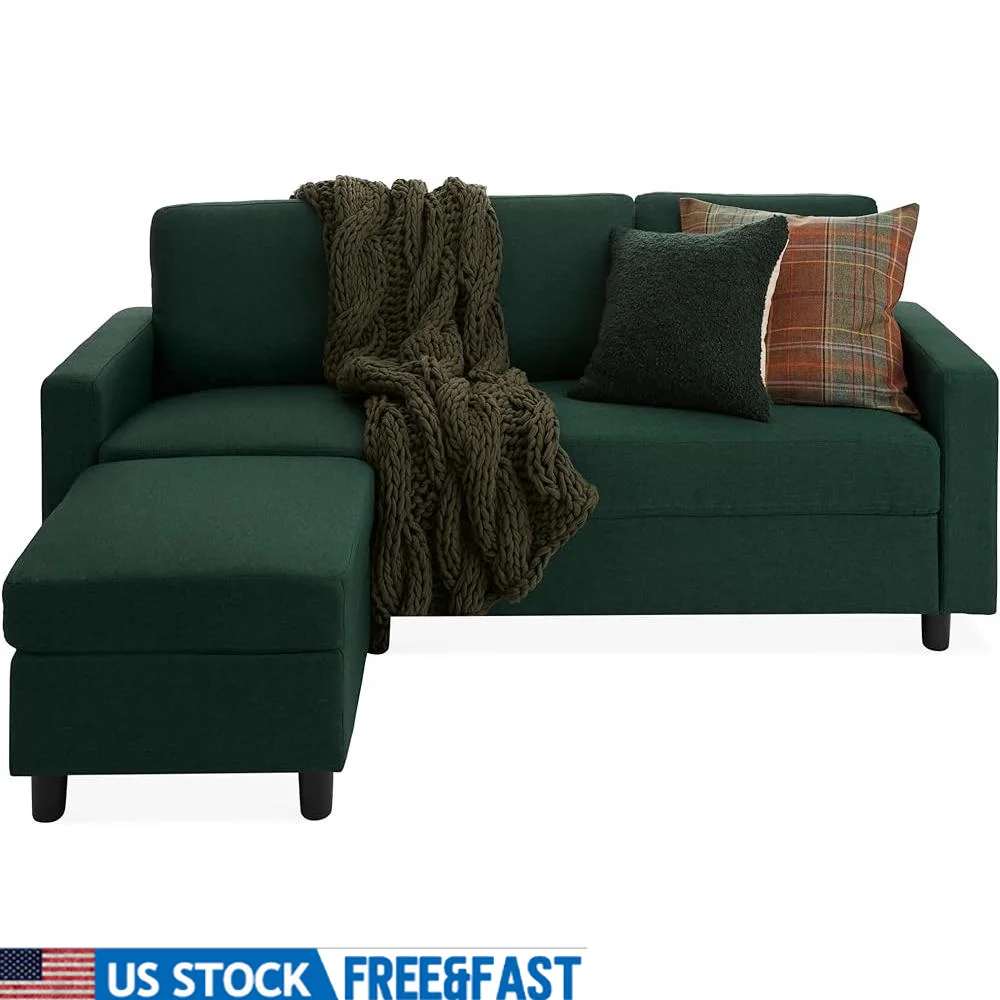 

Upholstered Sectional Sofa with Reversible Ottoman Compact L-Shape Design Apartments Dens Dorms Easy Assembly 3 People