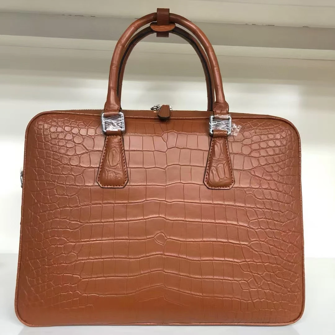 Luxury Men's Business Bag 2025 Latest Design Genuine Crocodile Leather Belly Skin Laptop Briefcase light/dark blue brown grey