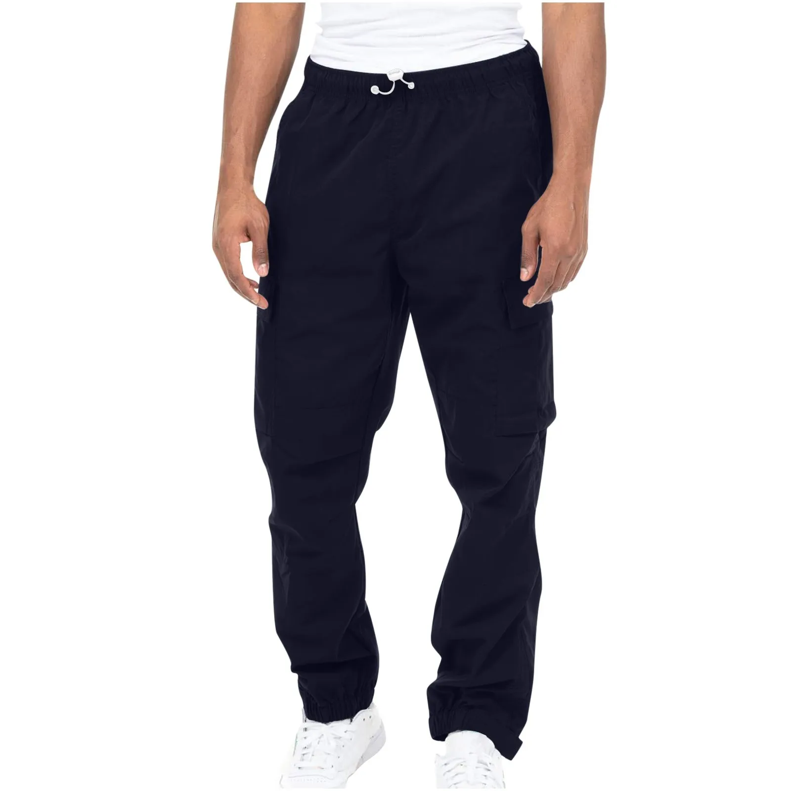 Men'S Overalls Pants Spring Summer Thin Comfortable Cargo Trousers Fashion Casual Solid Color Elastic Band Pants With Pockets