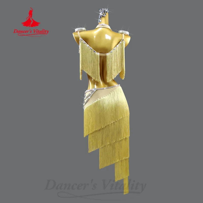 Latin Dancing Clothing Women\'s Customized Light Luxury Diamond Tassel Set Tango Rumba Samba Professional Competition Costume