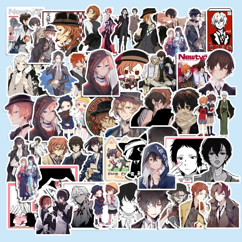 50Pcs Anime Bungou Stray Dogs Stickers Japan Decal Laptop Skateboard Suitcase Luggage Wall Anime Sticker Gifts Waterproof