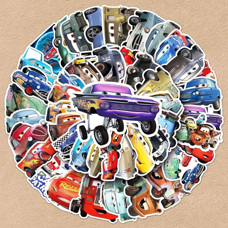 50 Sheets of Cars Lightning McQueen Cartoon Personality Decorative Stickers Fashion DIY Waterproof Luggage Mobile Phone Stickers