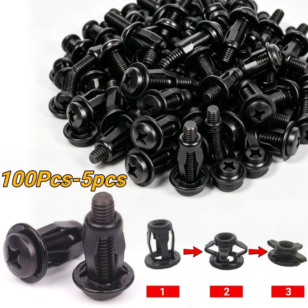 M6 Car Petal Shape Expansion Screws Metal Rivet Nuts Panel Auto License Plate Fixing Clamp Black Lock Bolt Board Wall Fastener