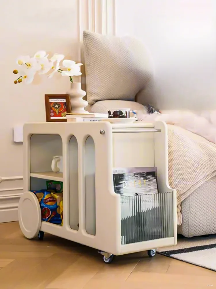 

Cream wind bus side table simple household living room small coffee table sofa side trolley movable side cabinet corner table