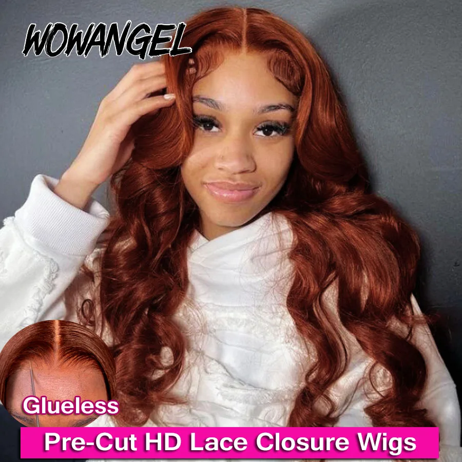 

250% Body Wave Pre-Cut Glueless 5X5 HD Lace Closure Wigs Reddish Brown Ready to Go Wigs Copper Red Lace Closure Human Hair Wigs