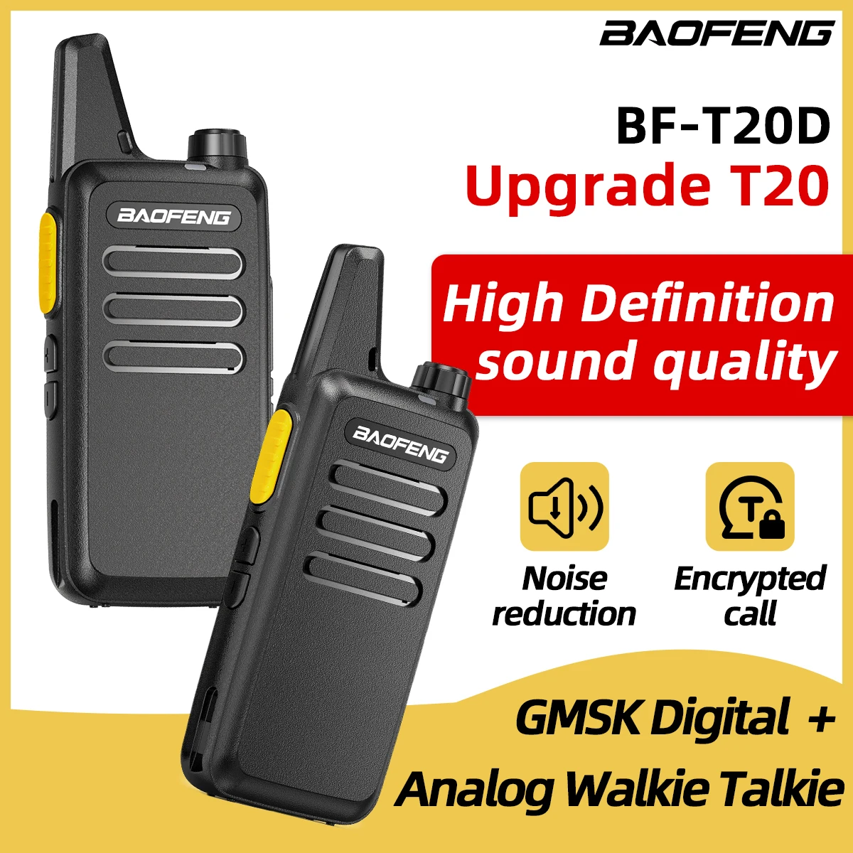 2PCS Baofeng BF-T20D GMSK Digital Walkie Talkie Noice Reduction Radio Encrypted Call Portable USB Charger VOX For Travel