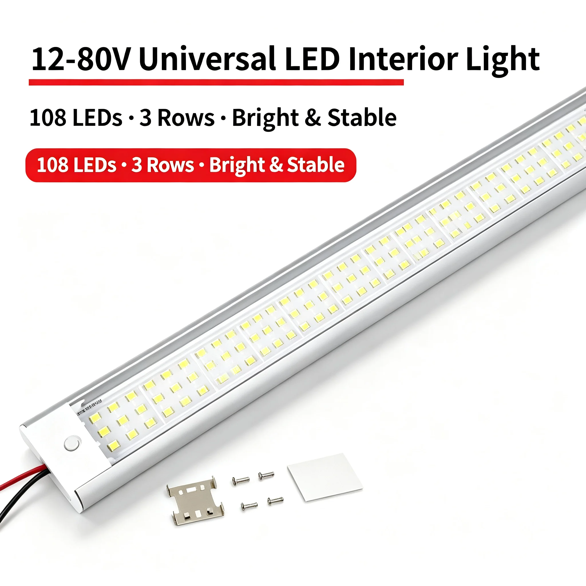 12-80V Highlight 108 Beads Truck Compartment Light Car Recreational Vehicle Cab Reading Light with Switch Trunk Light