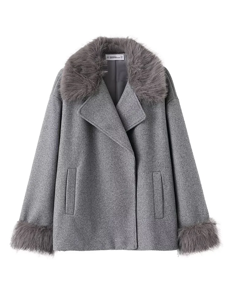 

HH Women's 2025 Winter Fashion Loose Versatile Fur Collar Short Jacket Female Chic High Street Casual Pocket Long Sleeve Coat