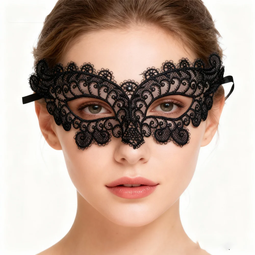 PESENAR Schwarze Spitzenmaske im 1920er-Jahre-Stil für Flapper-Kostüme und Vintage-Gatsby-Partyzubehör