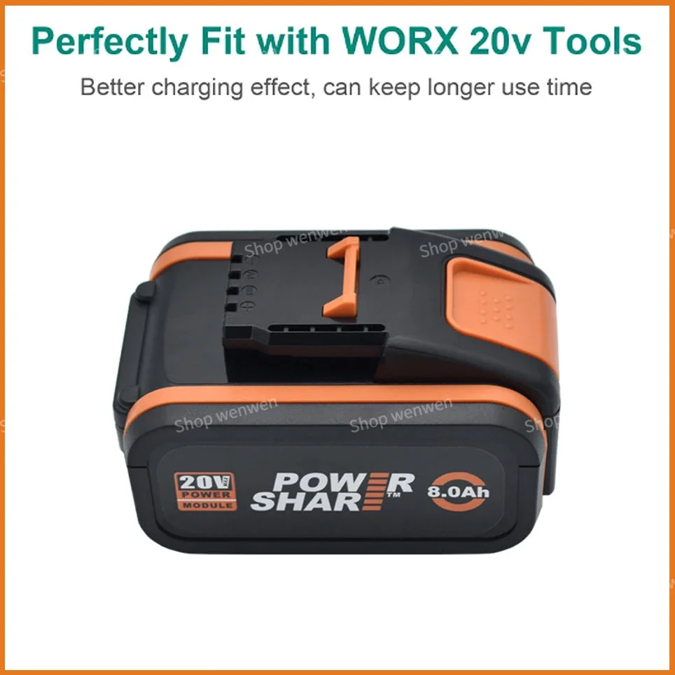 Worx Original 20V 8.0Ah Lithium battery Rechargeable WA3553 WA3553.1 WA3551 WA3570 for All WORX Electric and Garden Tools