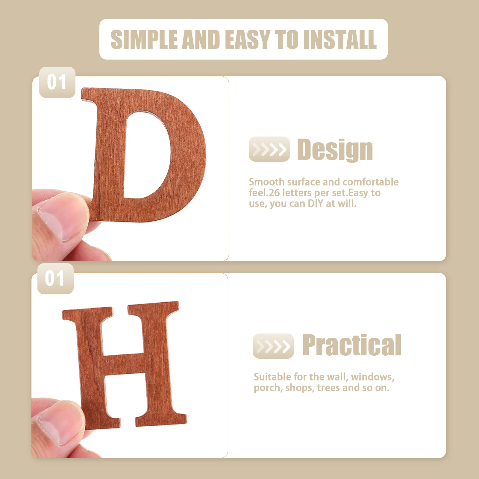 

26 Pcs Wooden Alphabet Letters Brown Cutout Decorations DIY Crafts Lightweight Safe Kids Development Birthday Christmas Party