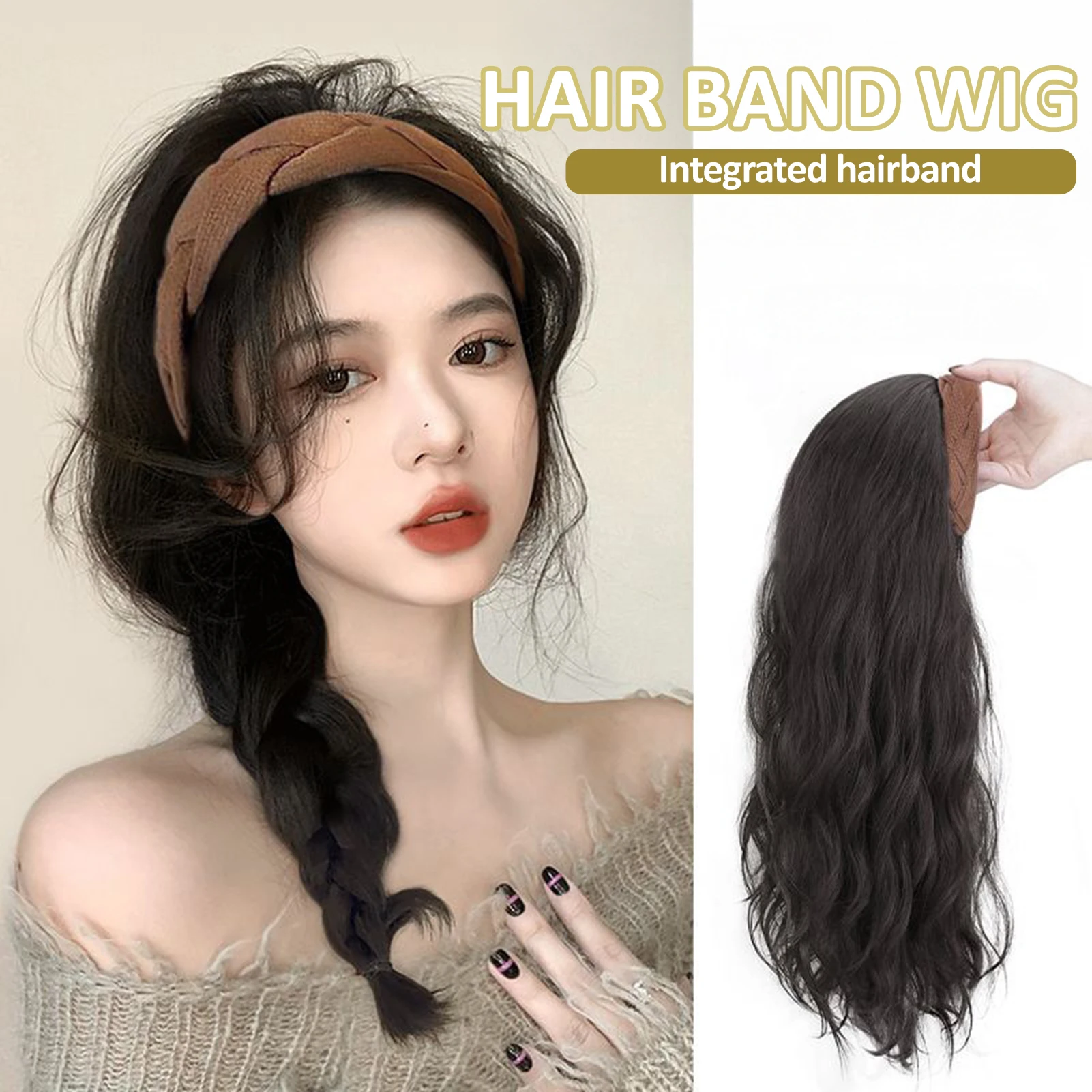 

Длинный волнистый парик с обручем для волос, дышащий реалистичный невидимый парик для женщин и девочек, платье в тон, местная доставка