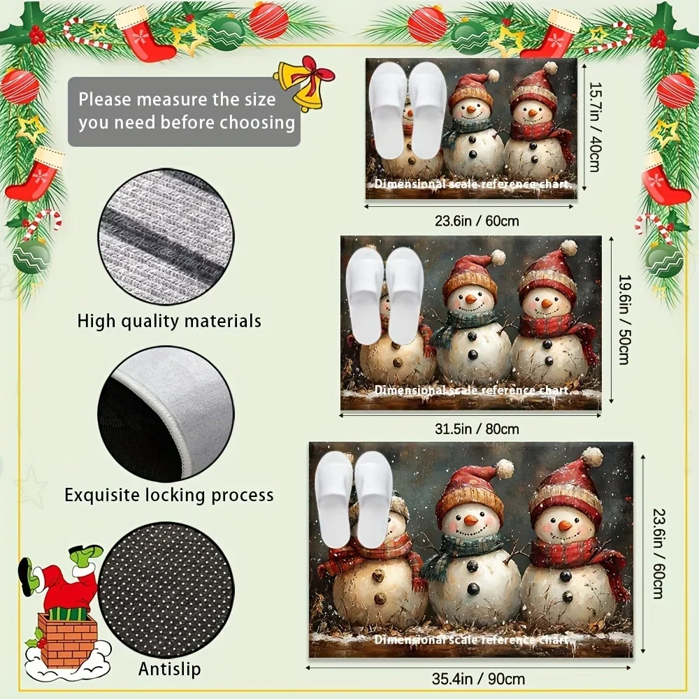 VIKAMA Christmas Carpet Round Snowman Floor Mat Doormat Welcome Mat Living Room Carpet Bedroom Carpet Washable Home Decor