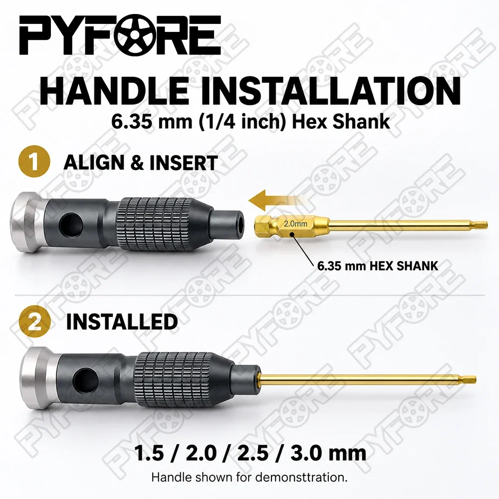 PYFORE Metal Tool 1.5mm/2.0mm/2.5mm/3.0mm Hex Wrench Screwdriver Tool Electric Screwdriver Hard Alloy Steel