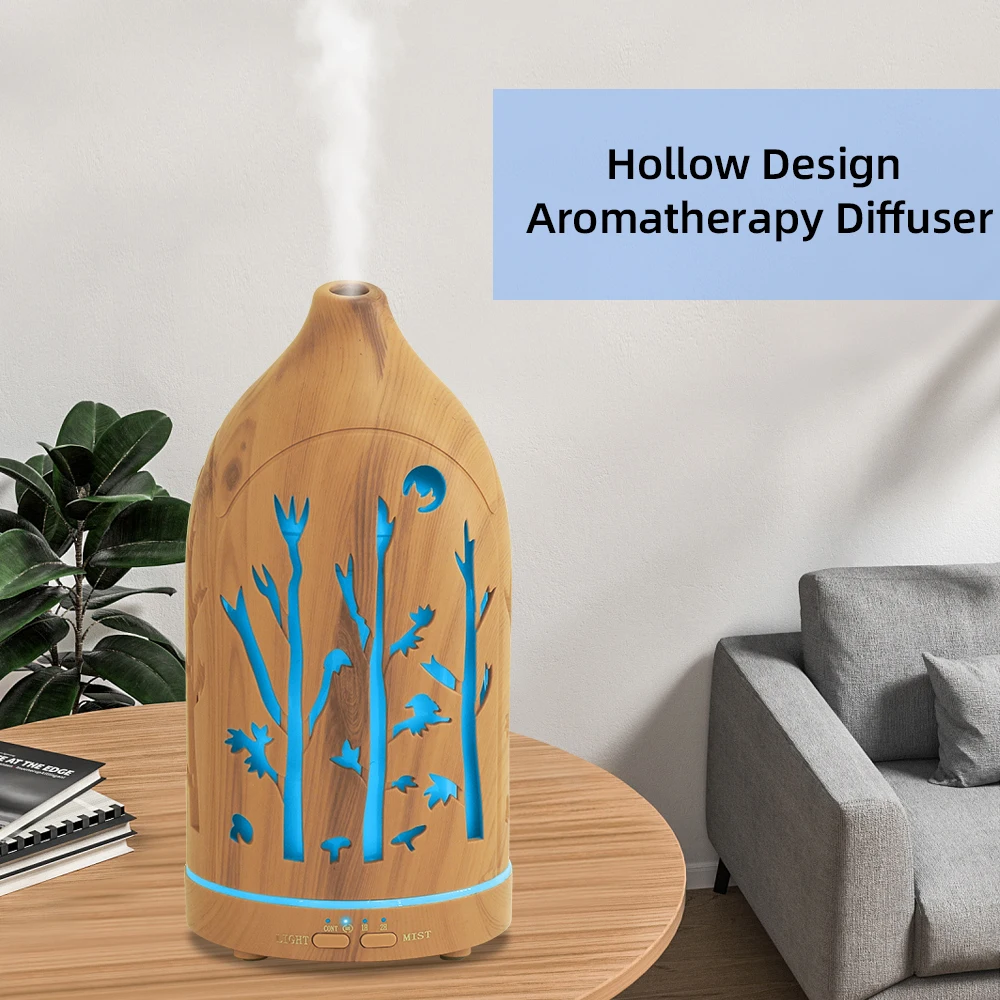 

7 Color LED Diffuser 3 Essential Oils Auto Shut Off, Ultra Quiet, Stylish Hollow Design