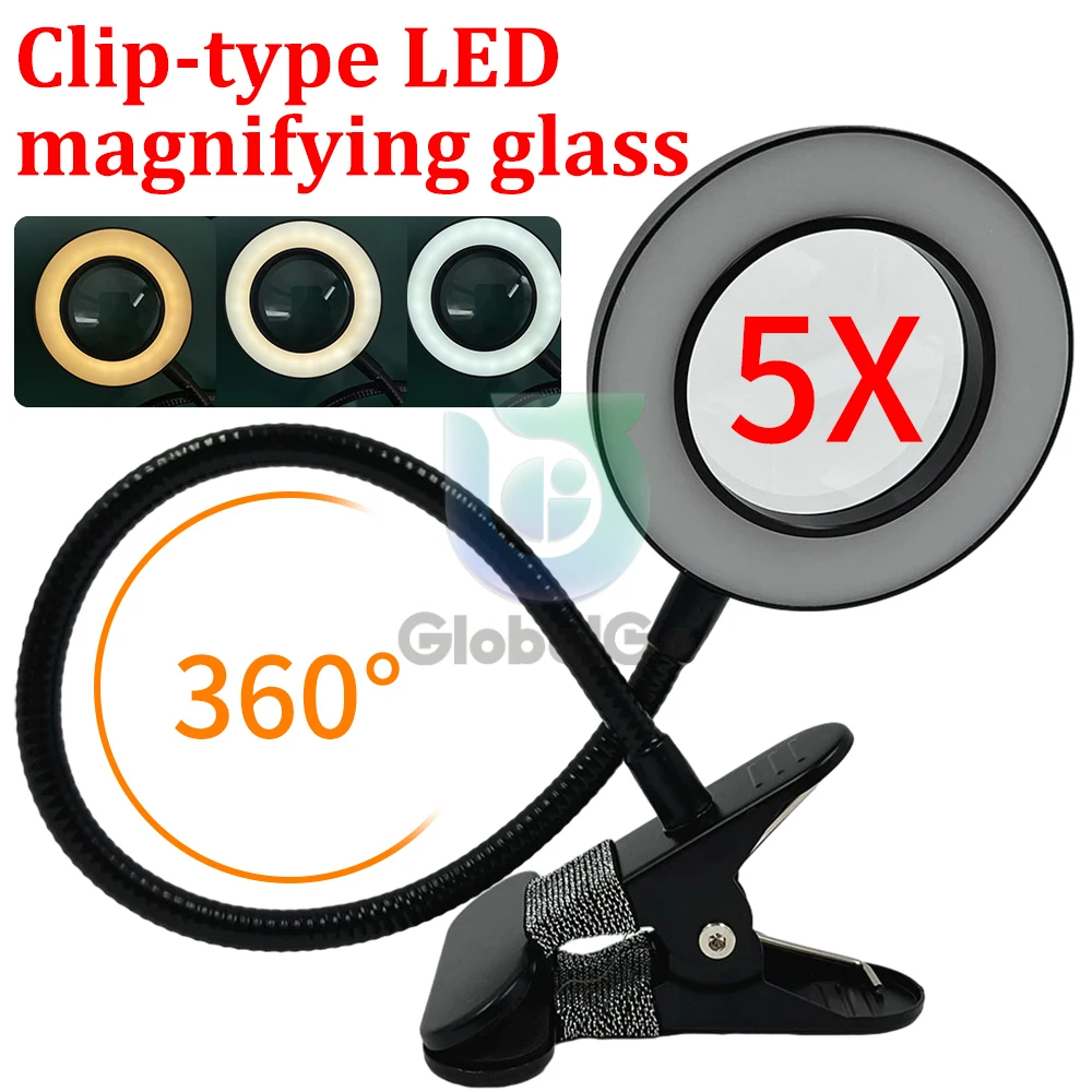 

5X LEDs Clip on Desk Lamp 360 Flexible Gooseneck Reading Table Light Eye-Caring USB Nail Beauty Light Adjustable 3 Level