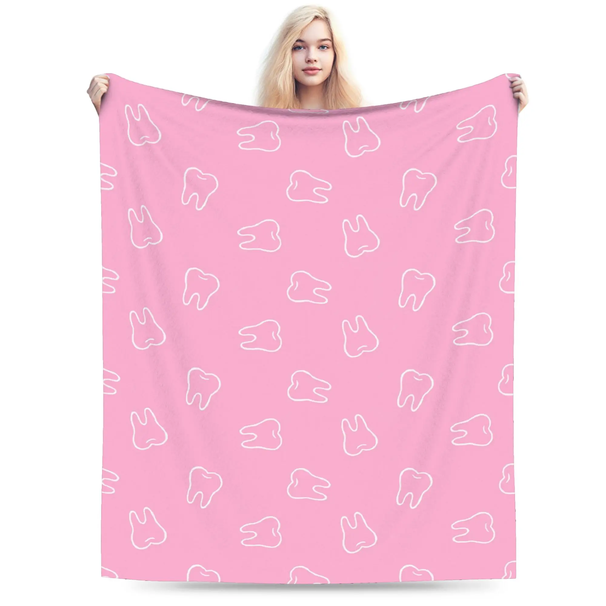 Custom Sofa Fleece Tooth Party Pink Throw Blanket Warm Flannel  Blankets for Bed Home Couch Bedspreads