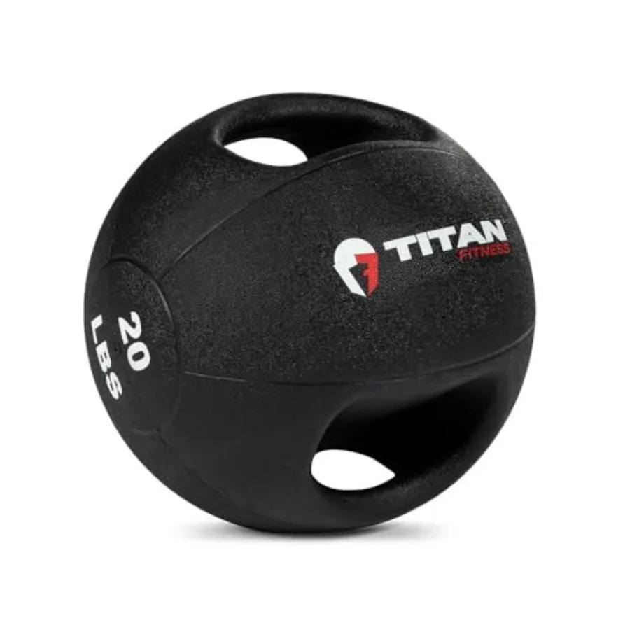 Dual Grip Medicine Ball for functional training rubber-coated steel core black with gray accents non-slip textured handles and