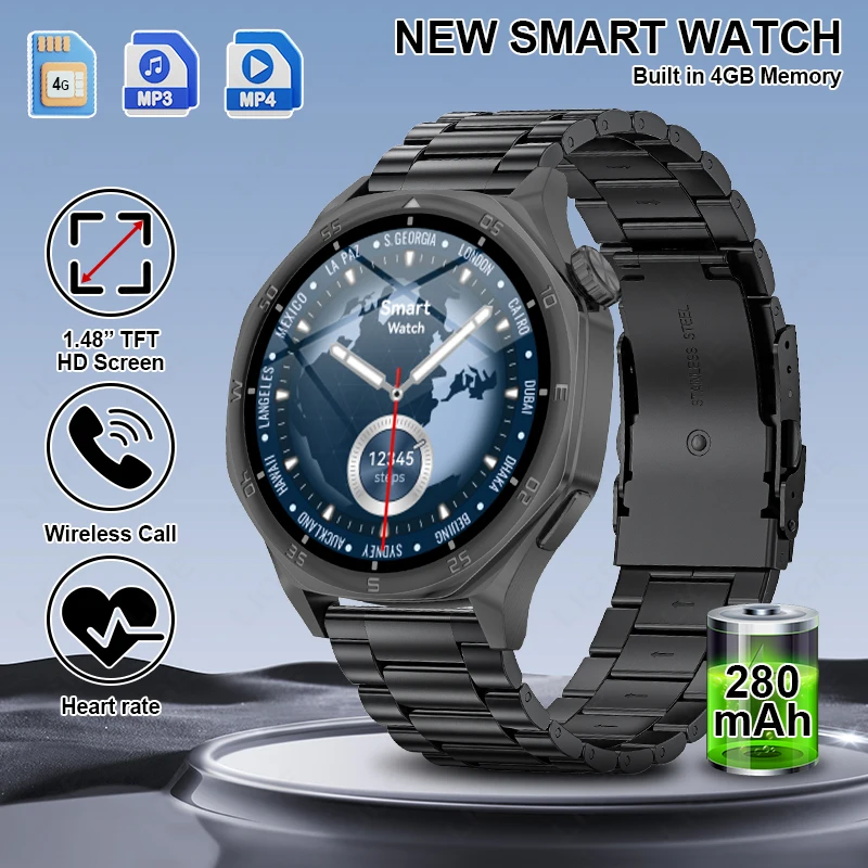 

LIGE For HUAWEI Smart Watch Men 1.48" HD Screen Sports Fitness Health Monitoring NFC Compass Voice Call Smartwatch 4GB Memory