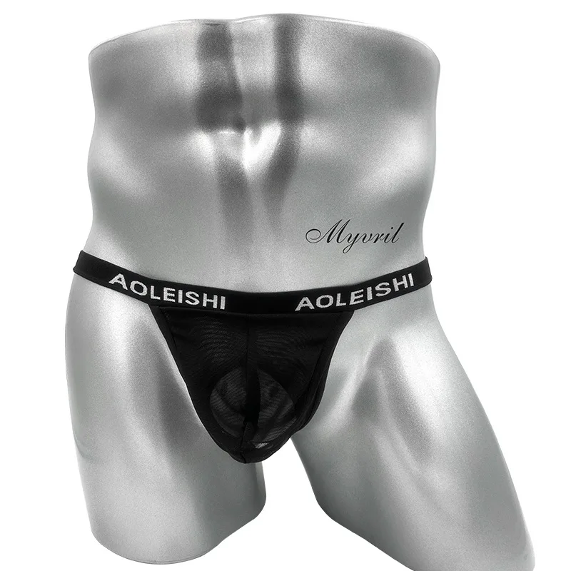 Sexy Backless Jockstrap String Men Hip-Lifting Thongs U-Convex Underwear Mesh Transparent Low-Waisted Open Butt Thong Lingerie