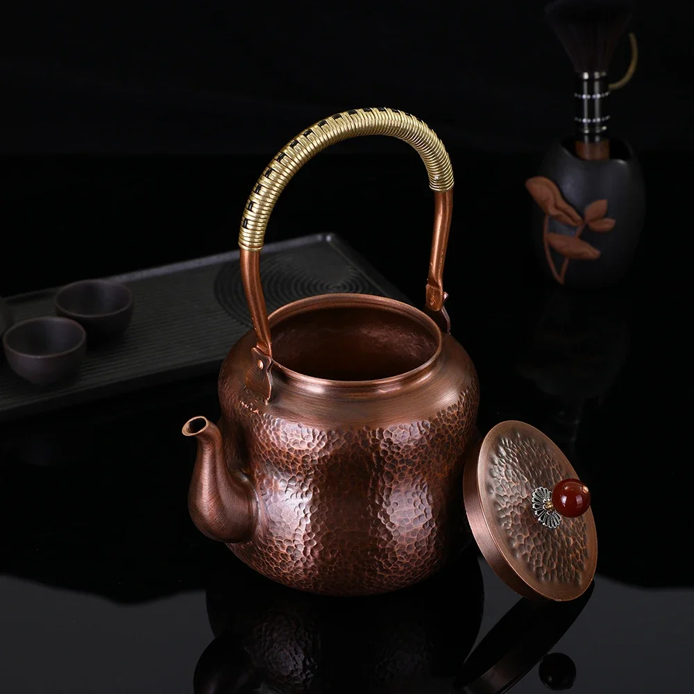 Chinese style copper tea kettle, Hammer patterned gourd shaped copper pot, Vintage handmade copper kettle, Kung Fu teapot, 1.6L
