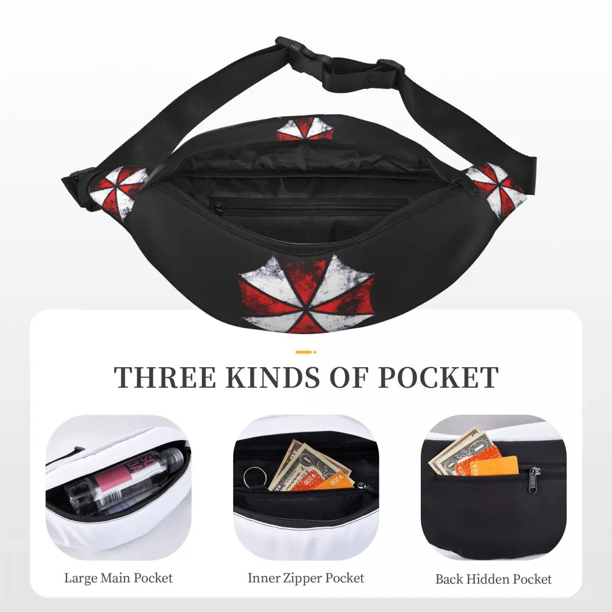 Umbrella Corp Unisex Waist Bag Multifunction Sling Crossbody Bags Chest Bags Short Trip Waist Pack