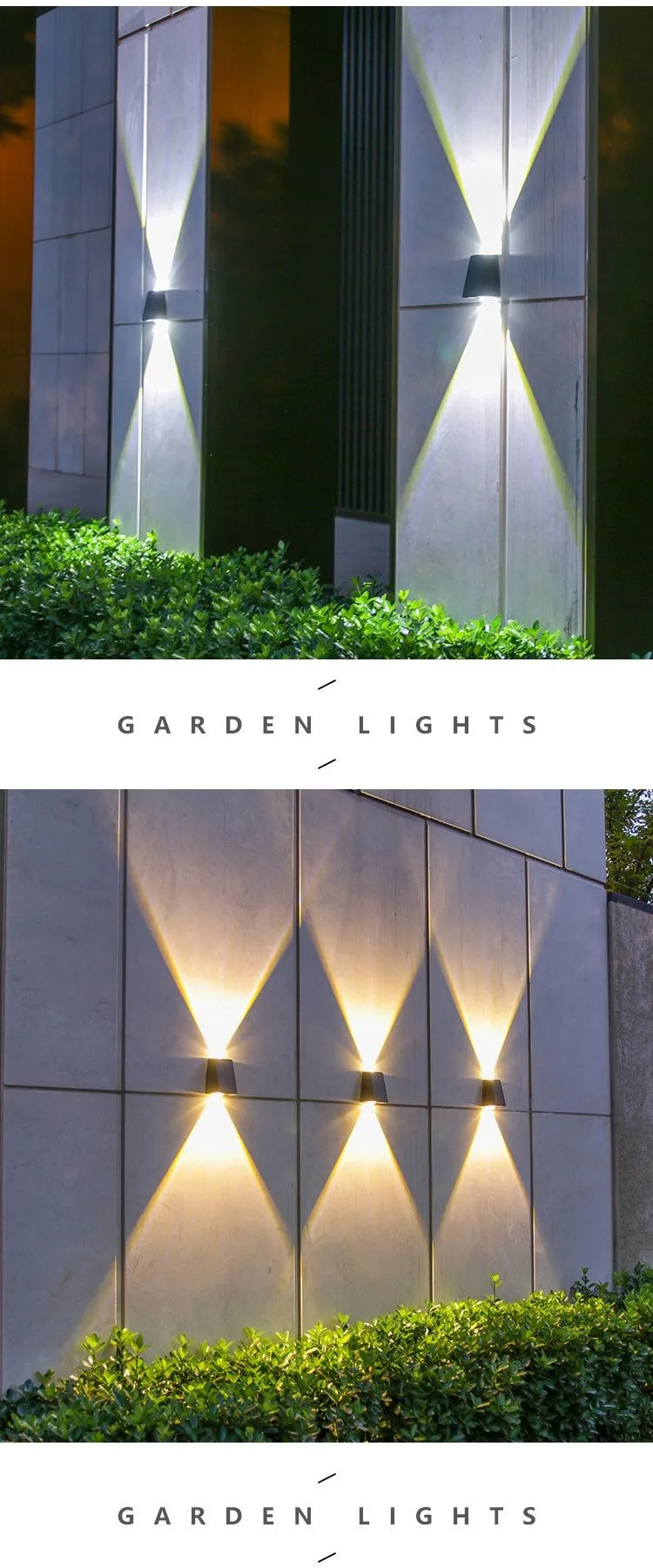 2 LED Solar Wall Lamp Waterproof Outdoor Solar Garden Decor Lights Up and Down Luminous Lighting for Street Balcony Garden Villa