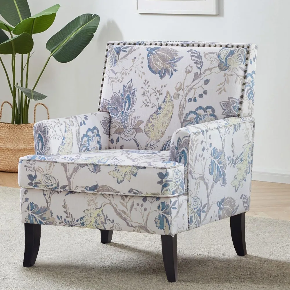 Soft padded living room chair with printed emphasis, capable of accommodating a 300 pound reading fabric sofa chair, living room