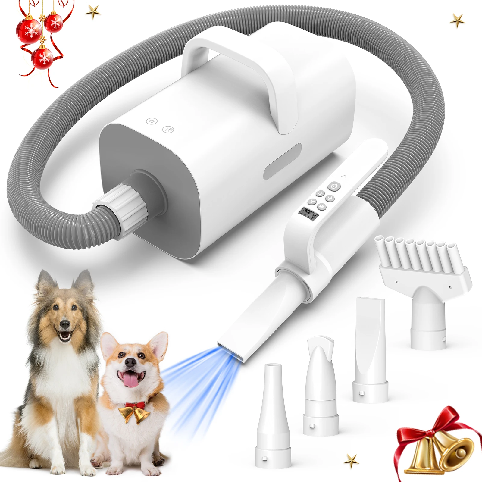 

Pet Dog Hair Dryer, 4-in-1 Grooming Tool with 90m/s High-Speed and Temperature Control