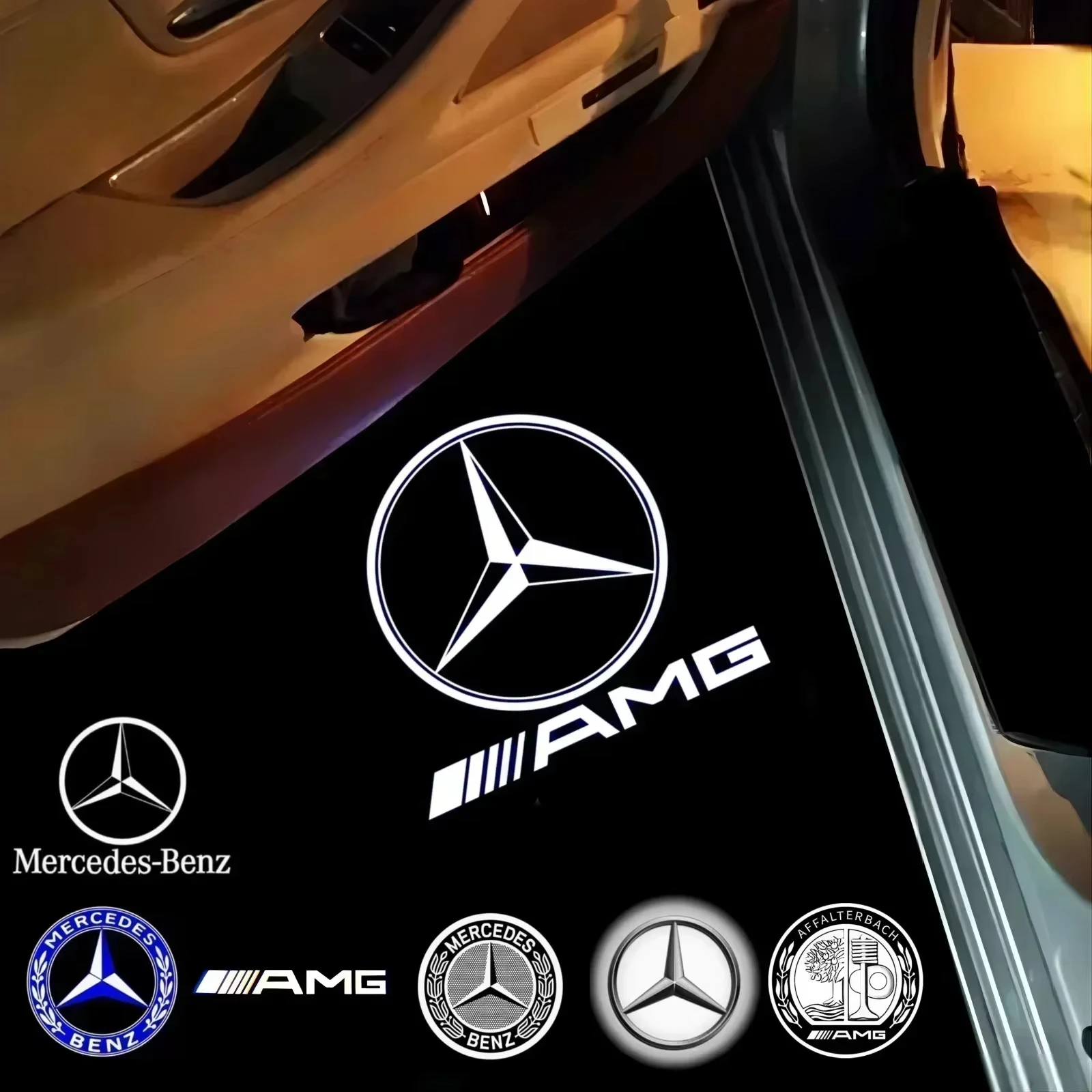 2 peças de lâmpadas projetoras de LED para porta de carro, acessórios para Mercedes Benz AMG A B C M ML GLA GLS Classe E W176 W205 W166 W246 W212