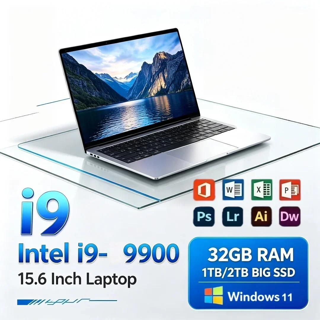 15.6 Inch New Arrival Ultra Slim Laptop Intel i9-9900 16/32GB RAM 1TB/2TB Big SSD Portable Windows11 Study Notebook